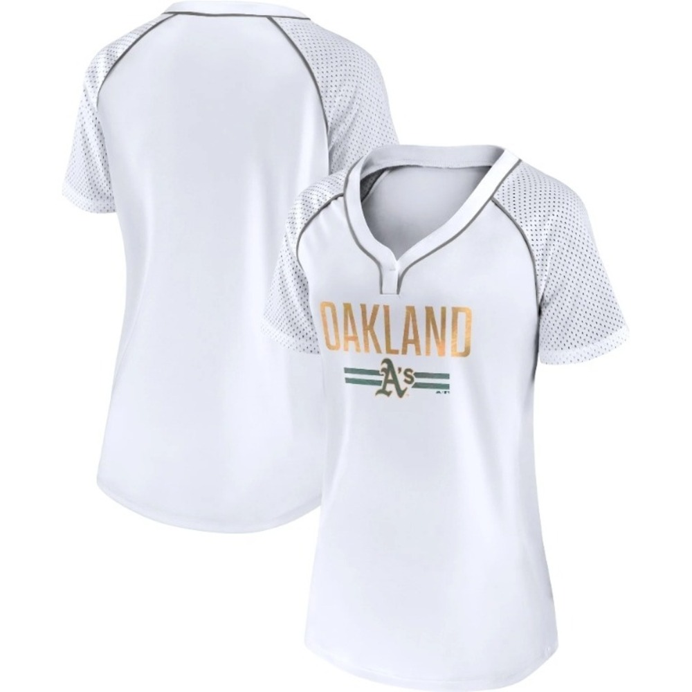 Majestic Oakland Athletics T-Shirt Baseball‎ V-Neck Top White Athleisure S NWOT